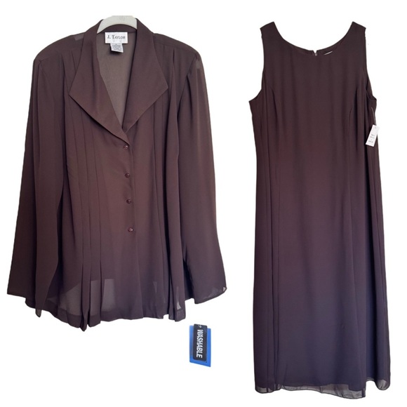 J Taylor Plus Size 18W Two Piece Brown Dress Suit Blazer Top Church NEW - Picture 1 of 16